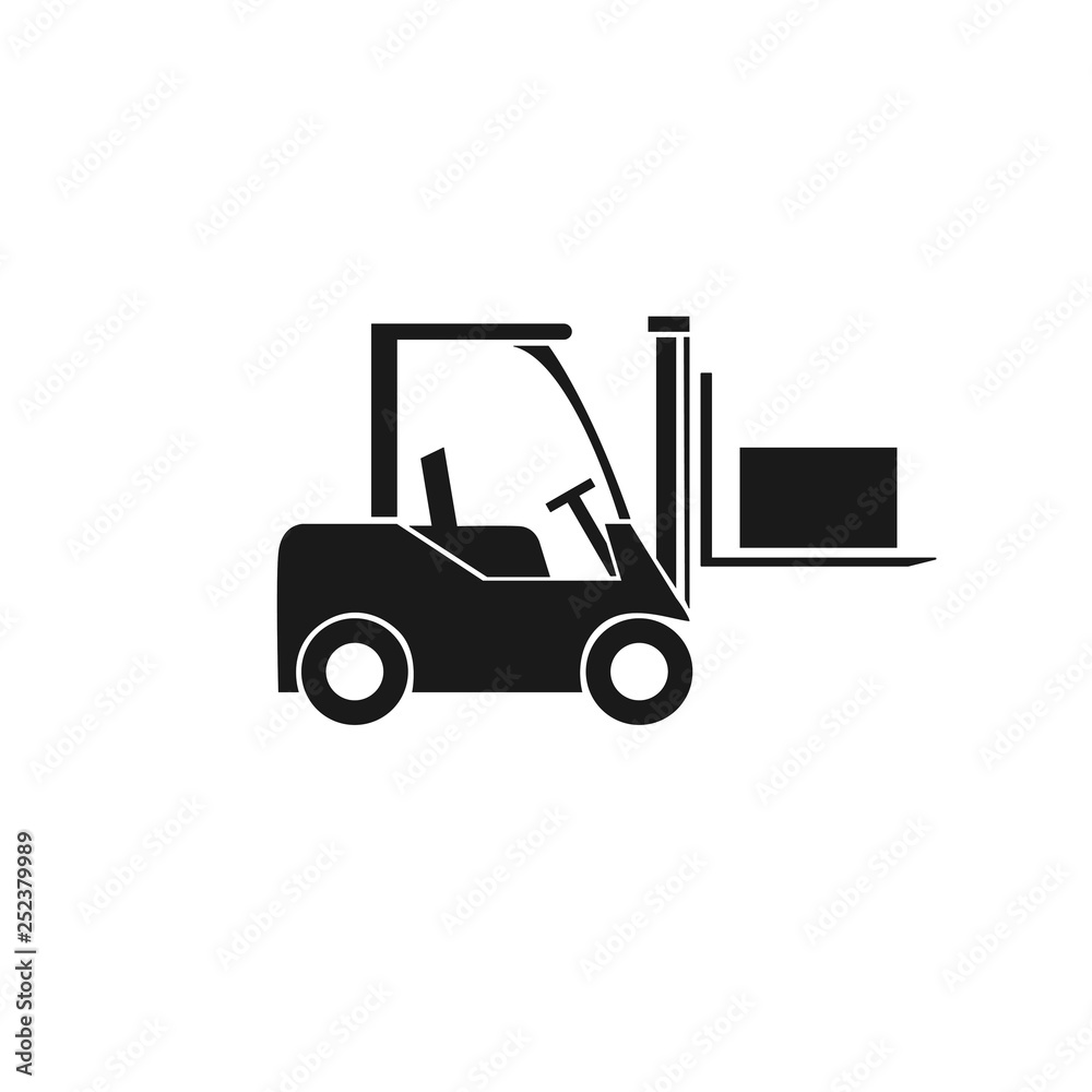 Forklift truck icon. Transportation of cargo and boxes in the warehouse. Vector illustration Forklift truck icon. Transportation of cargo and boxes in the warehouse. Vector illustration
