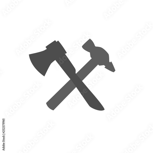 Brand logo for repair and construction companies. Crossed ax and hammer.