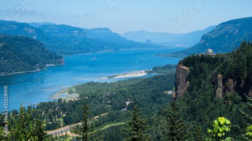 Panoramic view of Columbia River Gorge with Crown Point Vista House from Women's Forum scenic viewpoint - Oregon, USA