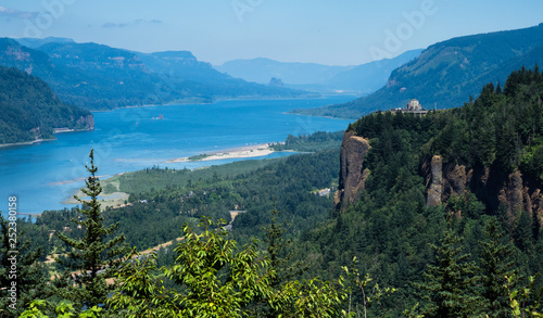 Panoramic view of Columbia River Gorge with Crown Point Vista House from Women's Forum scenic viewpoint - Oregon, USA