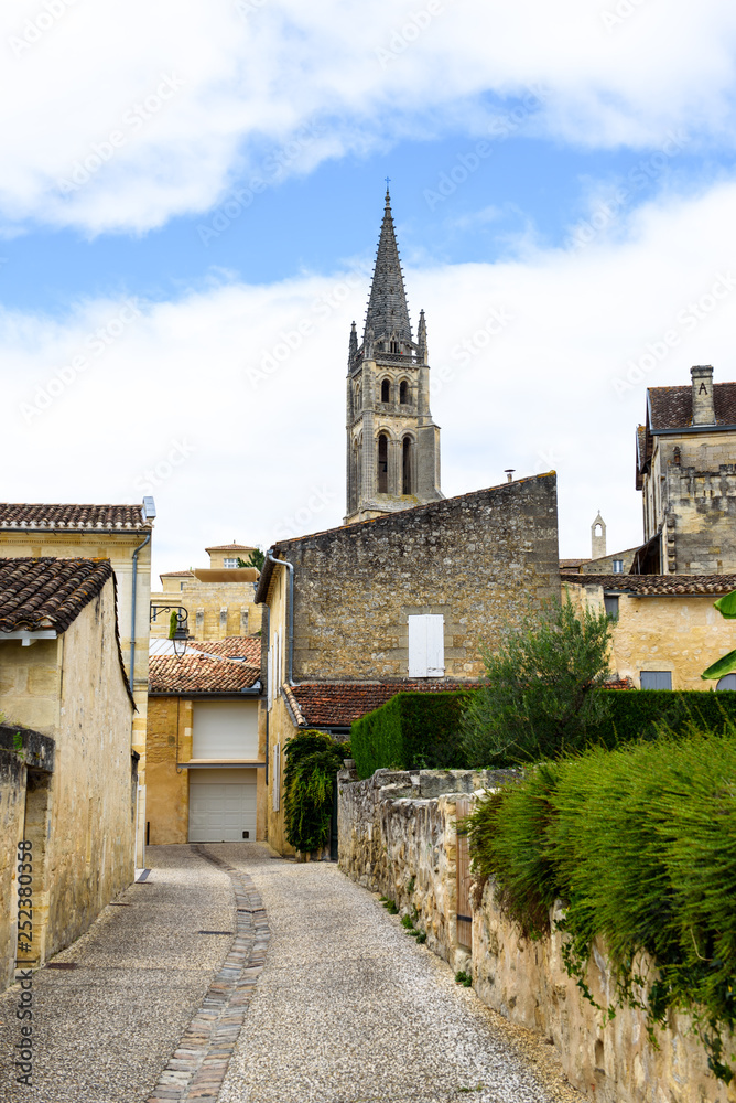05.09.2017. Saint-Émilion, FRANCE. Saint-Émilion village -  UNESCO World Heritage Site with  fascinating Romanesque churches and ruins stretching all along steep and narrow streets.