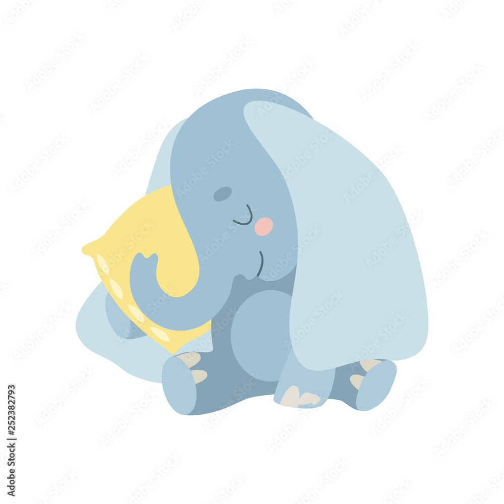 Cute Baby Elephant Animal Sleeping on Pillow Vector Illustration Cute Baby Elephant Animal Sleeping on Pillow Vector Illustration