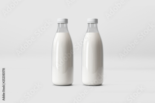 Glass Bottle with fresh Milk on white background.Mock up.High resolution photo.