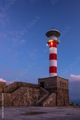 Lighthouse at sunset in port Burgas, Black Sea, Bulgaria.