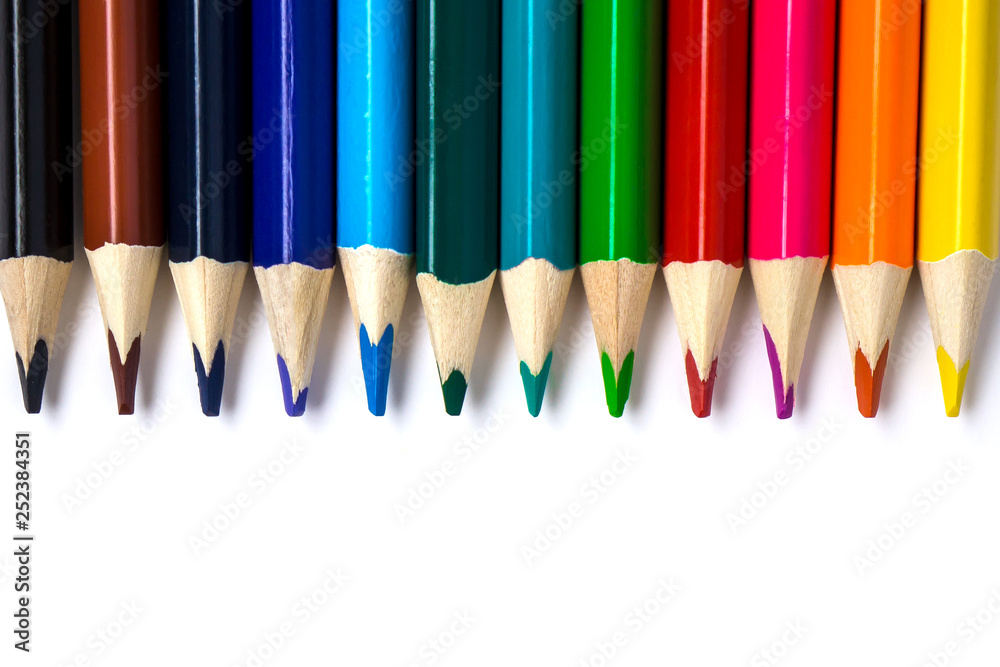 Colored pencils isolated on white with copy space Colored pencils isolated on white with copy space