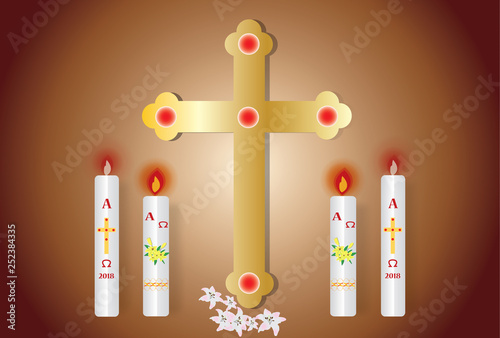 Easter greeting card with the burning candle.