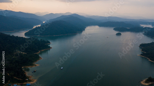  A beautiful landscape of aerial view with the fog surrounding the hill area in Royal Belum Malaysia