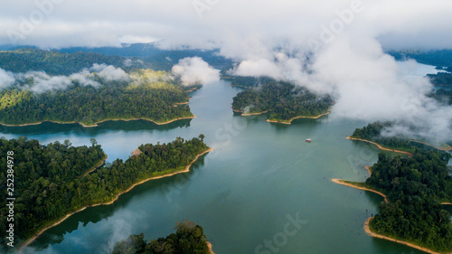  A beautiful landscape of aerial view with the fog surrounding the hill area in Royal Belum Malaysia