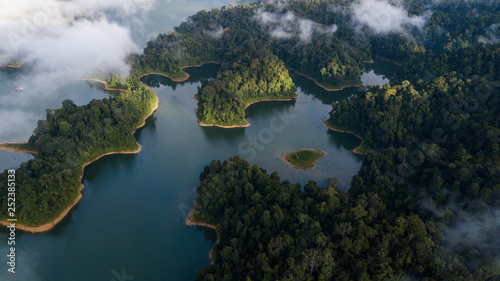  A beautiful landscape of aerial view at Royal Belum Malaysia with the fog surrounding the hill area