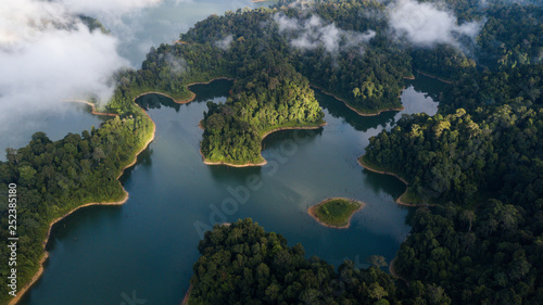  A beautiful landscape of aerial view at Royal Belum Malaysia with the fog surrounding the hill area photo