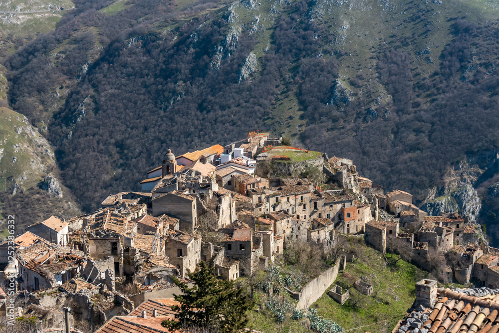 Abandoned Ruins of a Mountain Village Destroyed by an Earthquake in Italy