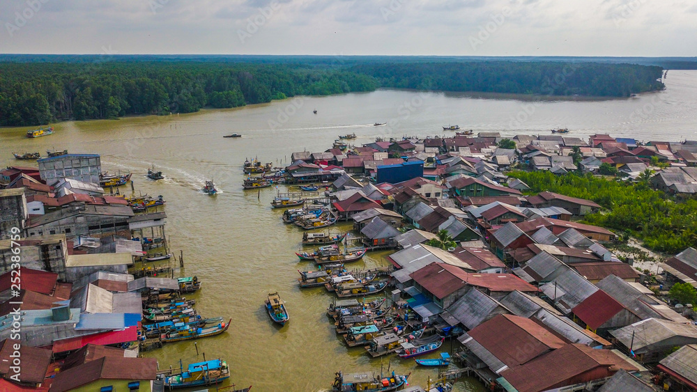 Aerial view of the fishermen village in Kuala Spetang Malaysia