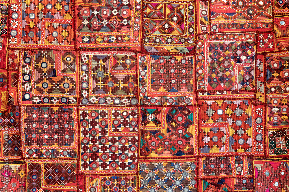 Detail old patchwork carpet, India. Close up Detail old patchwork carpet, India. Close up