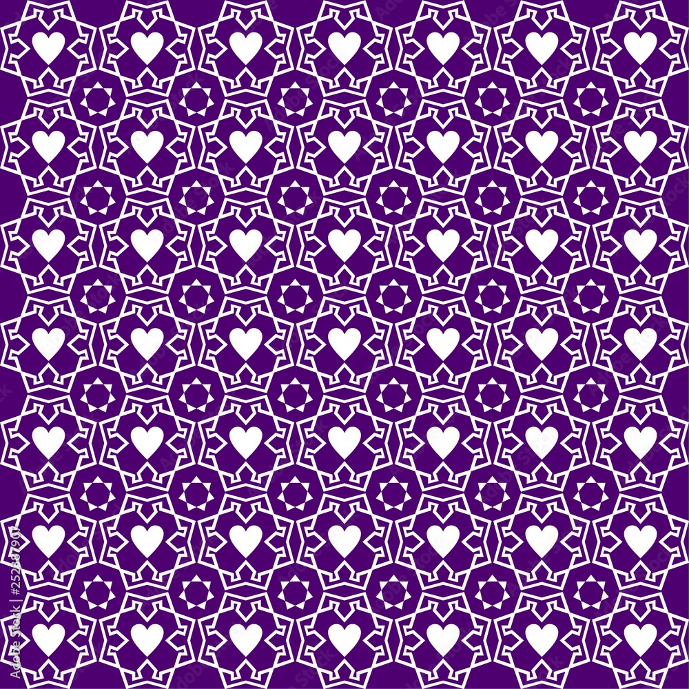 Ornament design with facets and love, square geometric shapes. flower style. Seamless modern geometry patterns. Vector illustration. For interior design, printing, web design and textiles. purple