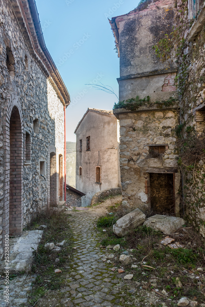 Abandoned Ruins of a Mountain Village Destroyed by an Earthquake in Italy