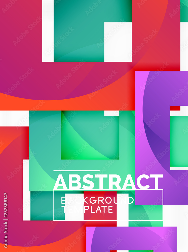 Color square composition with text. Geometric abstract background