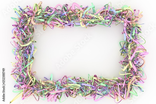 Abstract CGI composition, string backdrop virtual paper frame. Wallpaper for graphic design. 3D render.