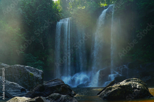 Beautiful waterfalls in the forest  Phnom Kulen Waterfall at Phnom Kulen National Park  Siem Reap  Cambodia.