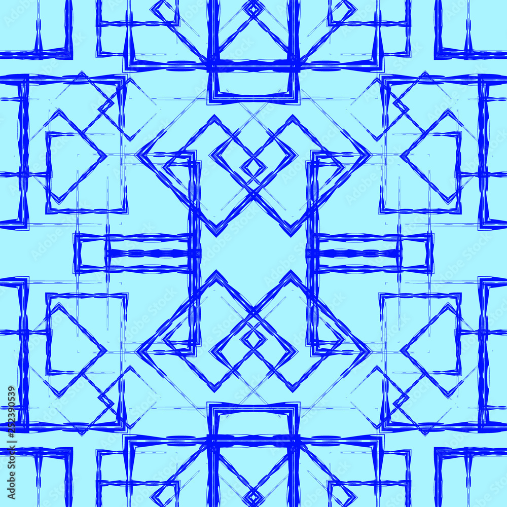 Many symmetrical blue rhombuses and squares on a heavenly background. Many symmetrical blue rhombuses and squares on a heavenly background.