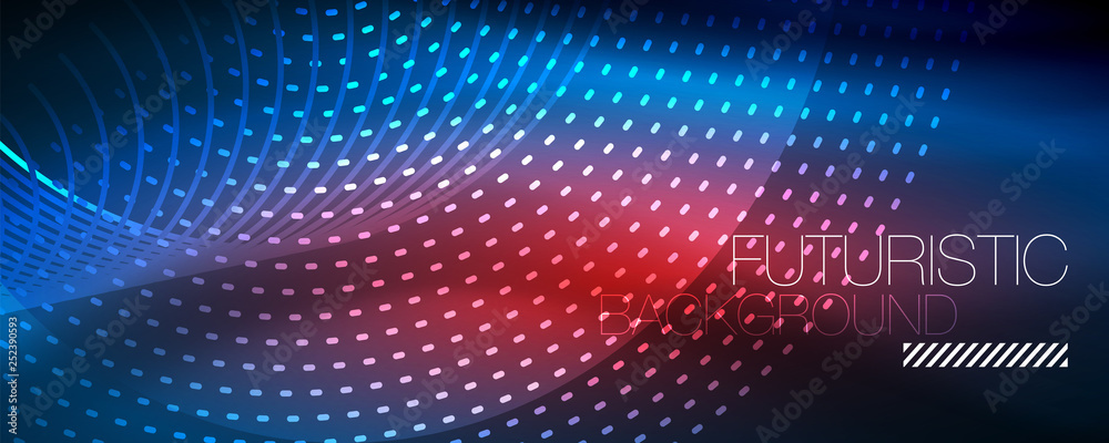 Glowing light particles in dark neon space, magic glow shiny abstract background Glowing light particles in dark neon space, magic glow shiny abstract background