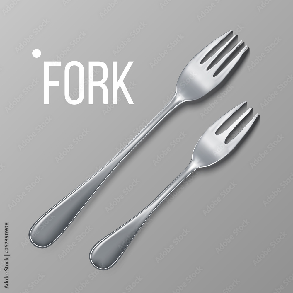 Fork Vector. Silver Metal Fork Top View. Restaurant Silverware Tool. 3D Realistic Illustration Fork Vector. Silver Metal Fork Top View. Restaurant Silverware Tool. 3D Realistic Illustration