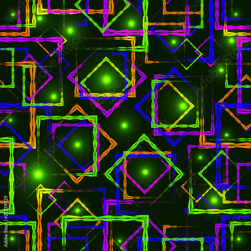 Bright diamonds and squares with highlights in the intersection on a green background.