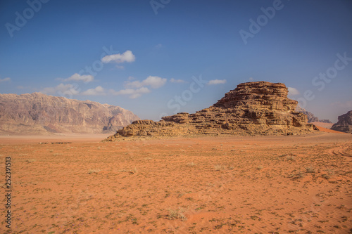 orange desert scenery landscape of Middle East part of World with picturesque steep rocks background environment 