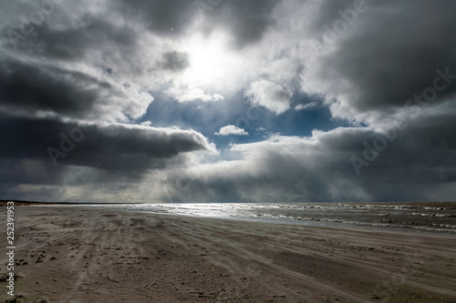 Strong wind on Baltic sea beach, Liepaja, Latvia.