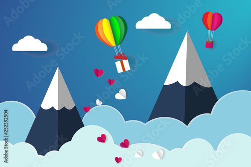 concept of love and valentine day,Hot air and mountain.