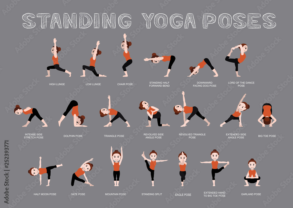 Yoga Standing Poses Vector Illustration Stock Vector