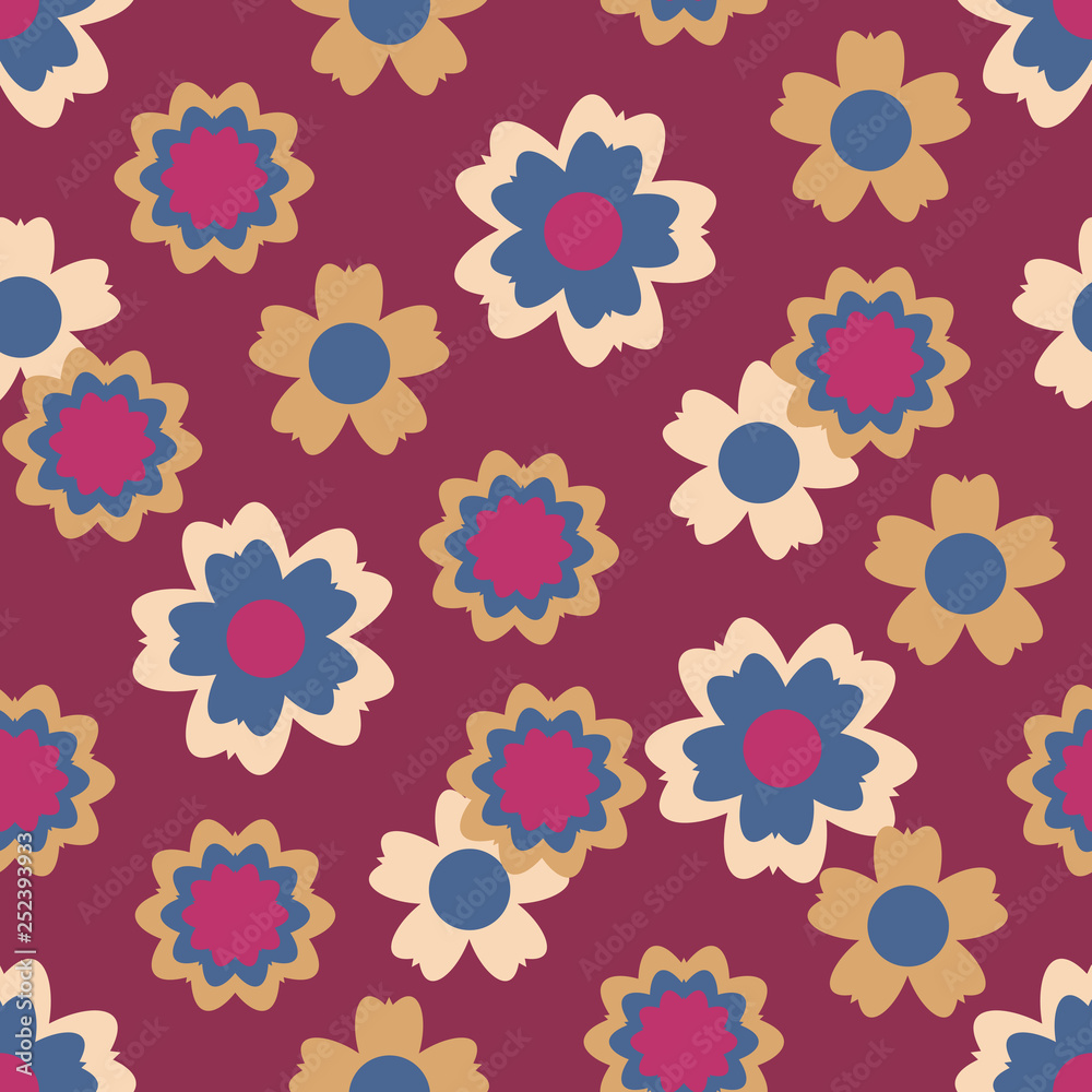 Seamless pattern with various floral elements. Colorful illustration in the style flat.
