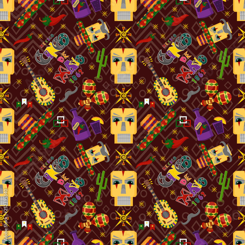 seamless pattern illustration_2_in flat theme style celebrating Cinco de mayo, elements of Mexican culture