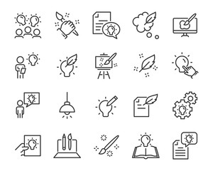 set of creative icons , such as thinking, drawing, work, education