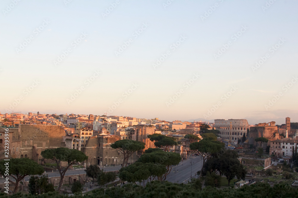 Panorama of the ancient part of Rome and Colosseum