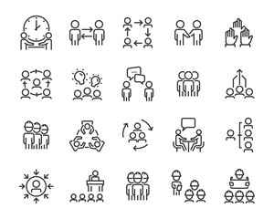 set of business people icons, such as meeting, team, structure, communication, member, group