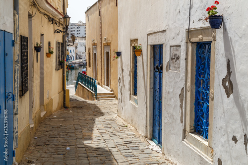 BIZERTE / TUNISIA - JUNE 2015: Narrow street in medina of Bizerte, Tunisia