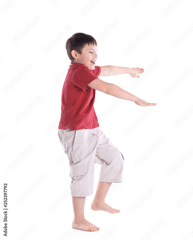 little boy is preparing to perform morning gymnastics.isolated on white little boy is preparing to perform morning gymnastics.isolated on white
