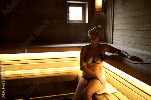 Woman in steam room