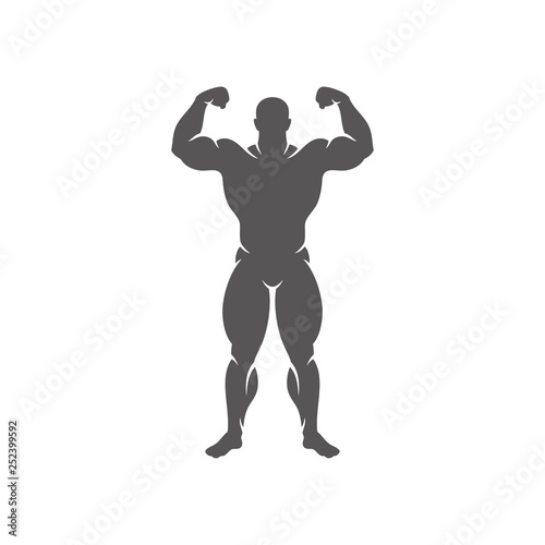 Bodybuilder man silhouette isolated on white background vector illustration.