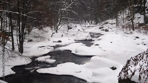 valley thayatal in winter, frozen river, upper austria photo