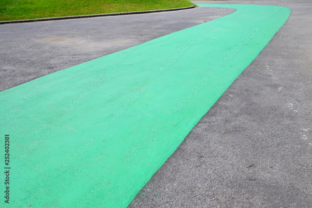 Fototapeta premium Green bicycle lane on asphalt road