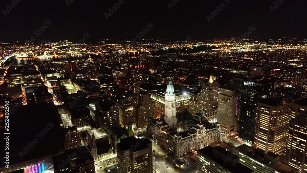 Aerial Video of Center City Philadelphia at Night Aerial Video of Center City Philadelphia at Night