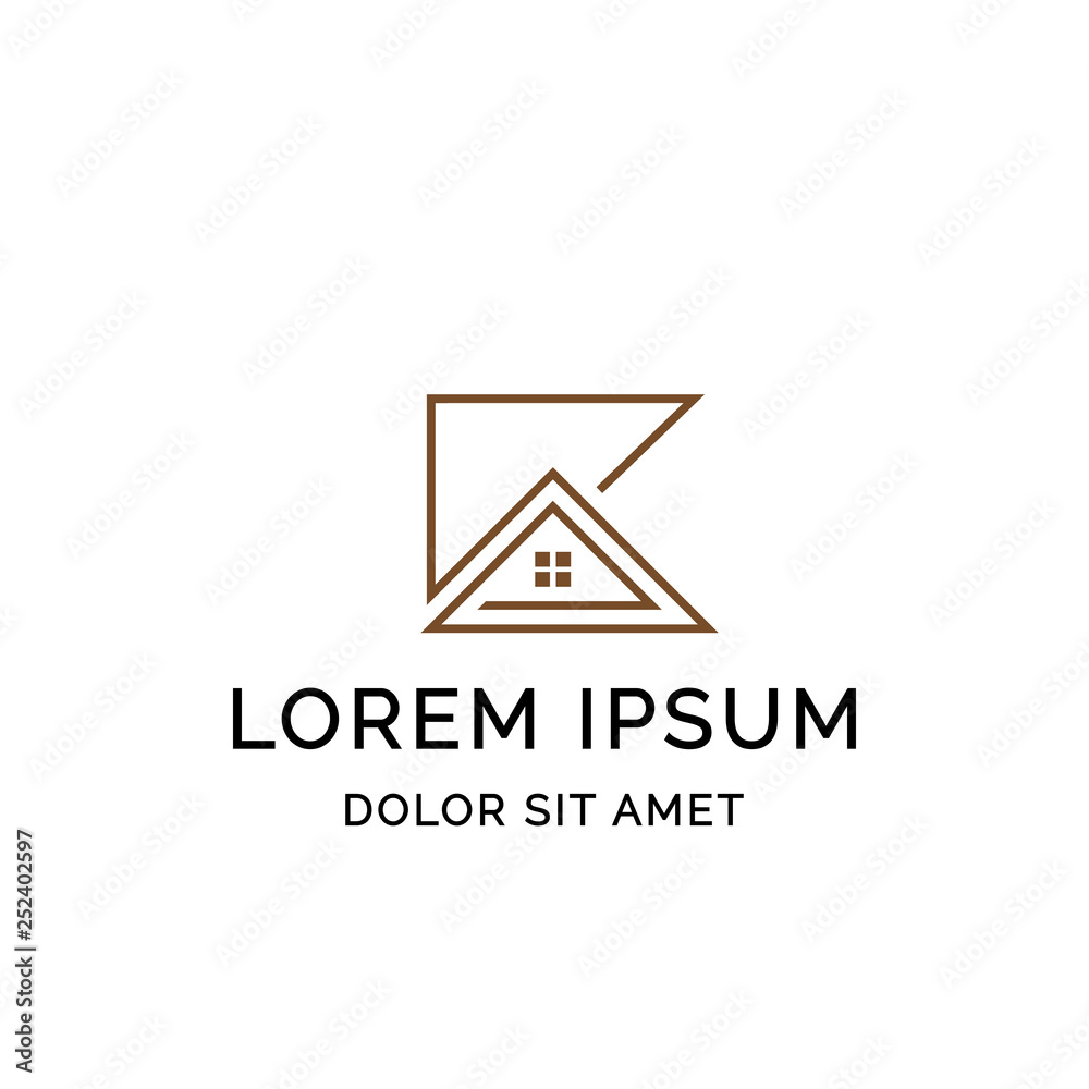 K letter with icon of home and line shaped logo template K letter with icon of home and line shaped logo template