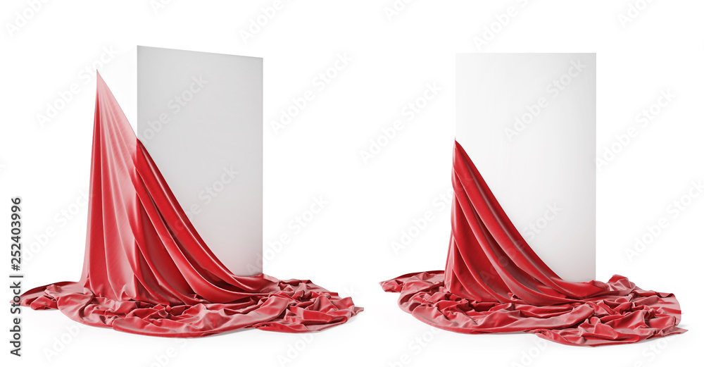 Set of empty podiums with red cloth, isolated on a white background ...