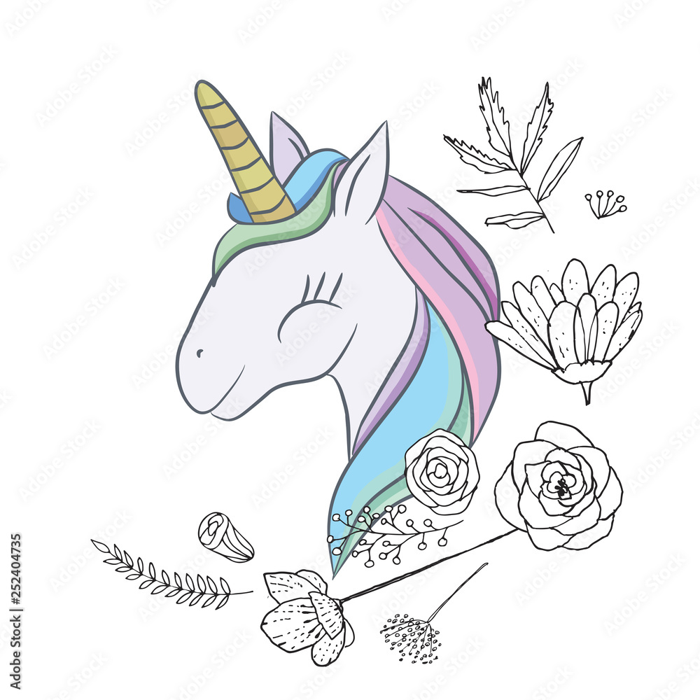 Illustration with a cute mystic unicorn animal. Magic, fantasy, party, children's game, learning the theme design element. illustration Illustration with a cute mystic unicorn animal. Magic, fantasy, party, children's game, learning the theme design element. illustration