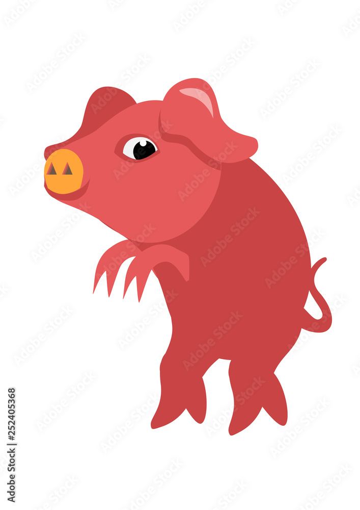A funny pink pig stealthily walking. Vector illustration A funny pink pig stealthily walking. Vector illustration