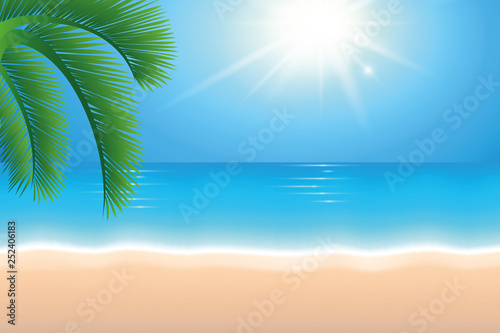 Fototapeta Naklejka Na Ścianę i Meble -  summer holiday background beach sunshine and palm tree vector illustration EPS10