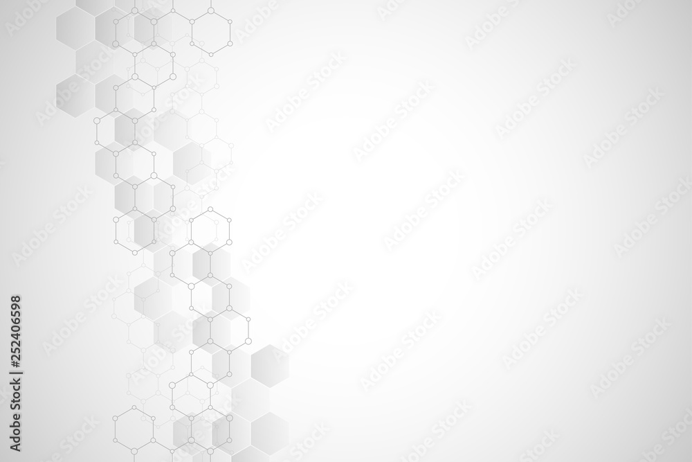 Abstract background of science and innovation technology. Technical background with hexagons pattern and molecular structures. Abstract background of science and innovation technology. Technical background with hexagons pattern and molecular structures.