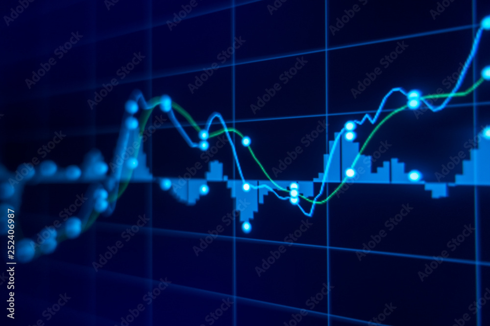 Stock market trading graph and candlestick chart for financial investment concept. Abstract finance background.