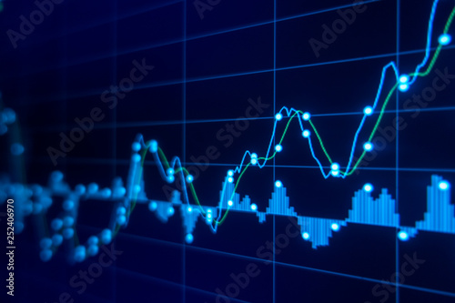 Stock market trading graph and candlestick chart for financial investment concept. Abstract finance background. © Sawai Thong